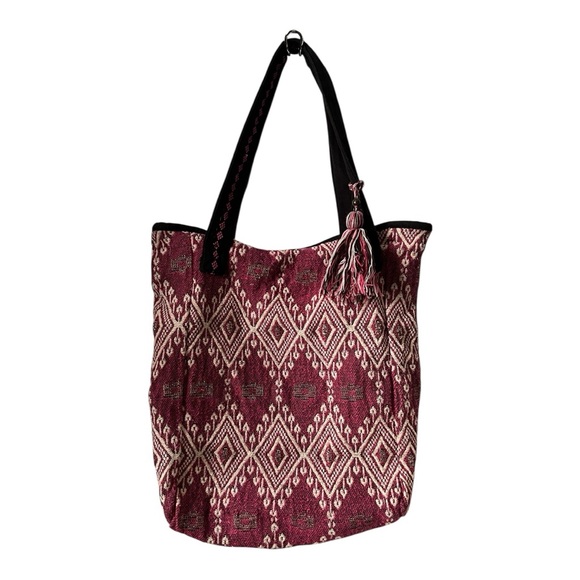 Boho Patterned Tote Bag - Burgundy, cream and Black - Picture 1 of 7